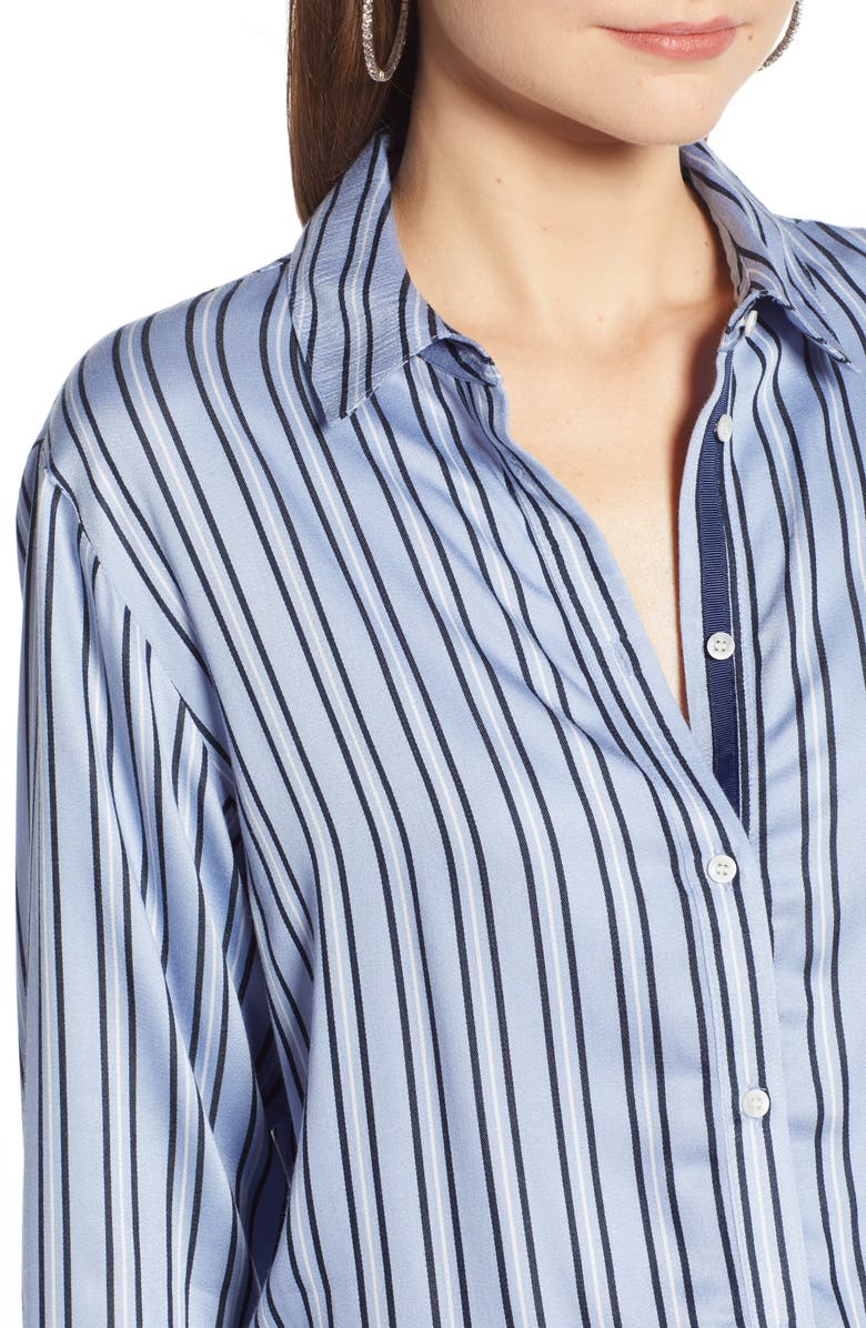 Something Navy Stripe Satin Boyfriend Top, Alternate, color, 