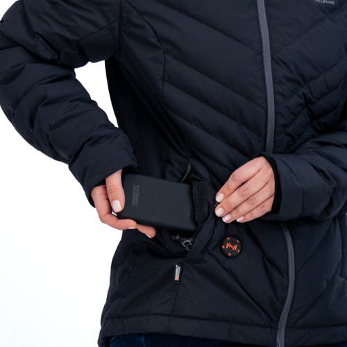Mobile Warming Crest Natural Down Heated Jacket In Black