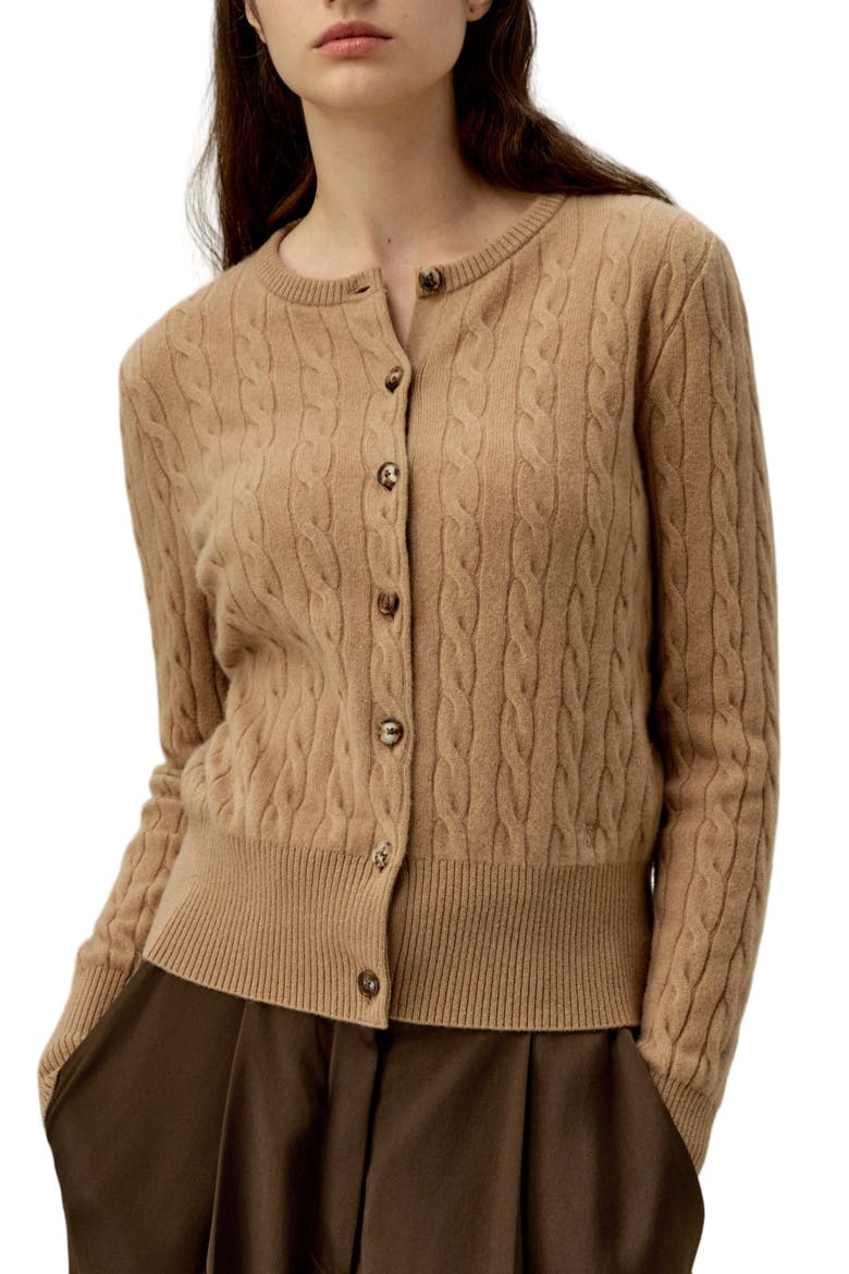 Women's Baby Cashmere Cable-Knit Cardigan, Main, color, Camel
