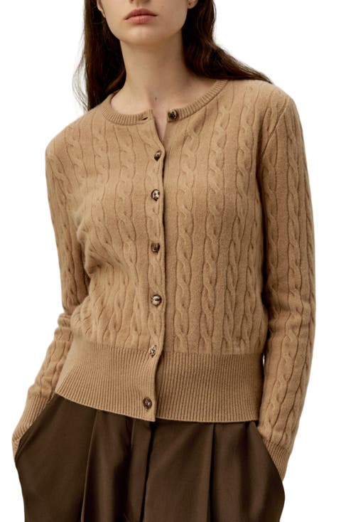 Cable-Knit Cashmere Crewneck Cardigan