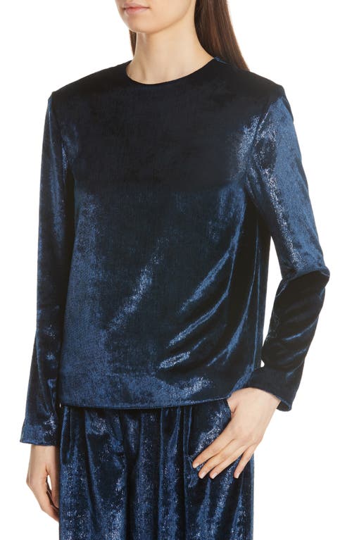 Tibi Tess Long-sleeve Metallic Velvet Top In Navy