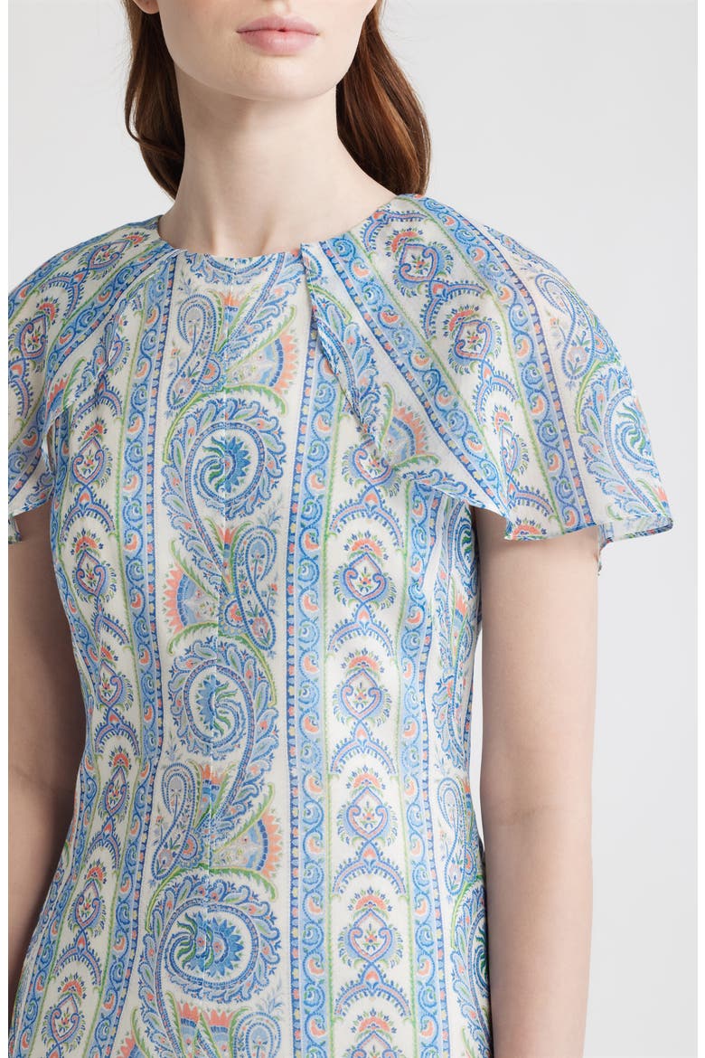 Davina Capelet Sleeve Cotton & Silk Maxi Dress, Alternate, color, CORSICA PAISLEY BLUE