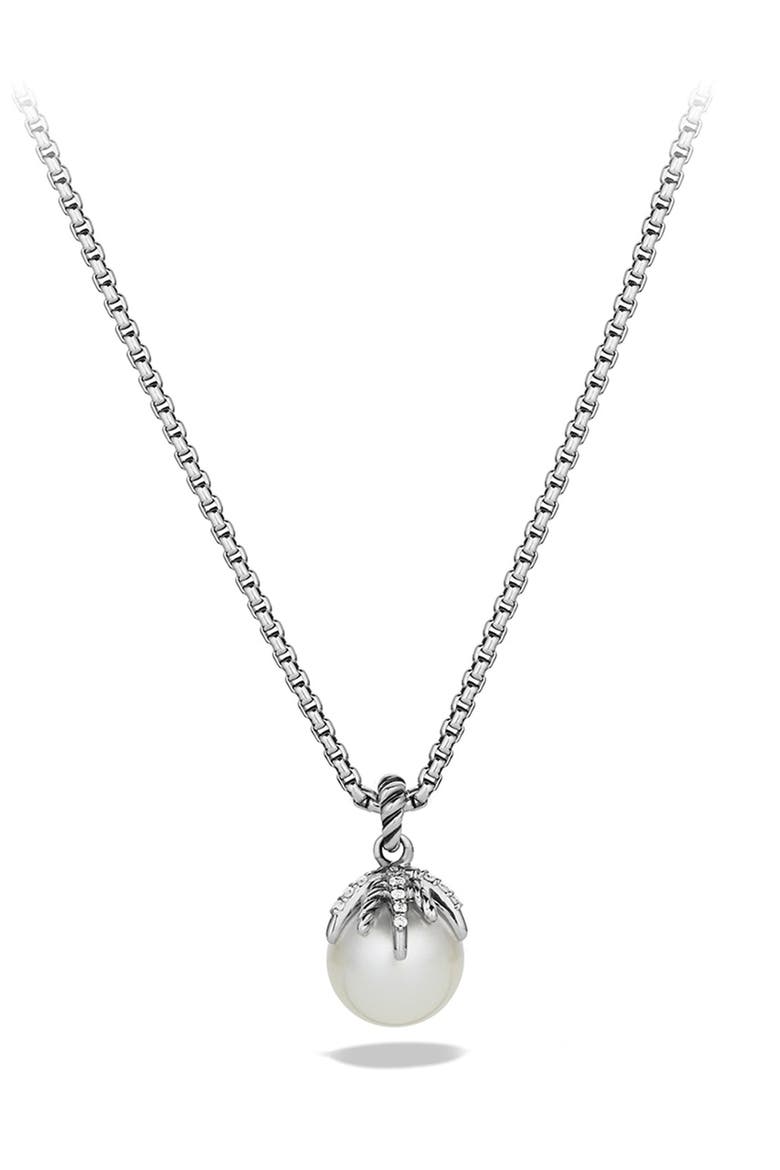 'Starburst' Pearl Pendant with Diamonds on Chain, Main, color, PEARL/ SILVER