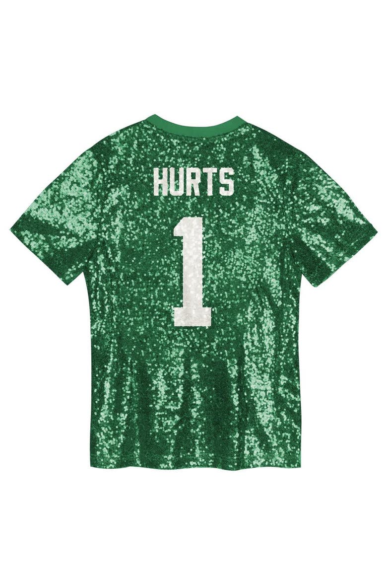 Girls Youth Jalen Hurts Kelly Green Philadelphia Eagles Sequin V-Neck Fashion Jersey, Alternate, color, Kelly Green
