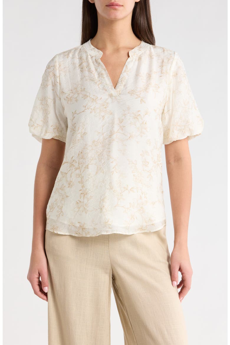 Floral Print Short Sleeve Top, Main, color, CAMEL