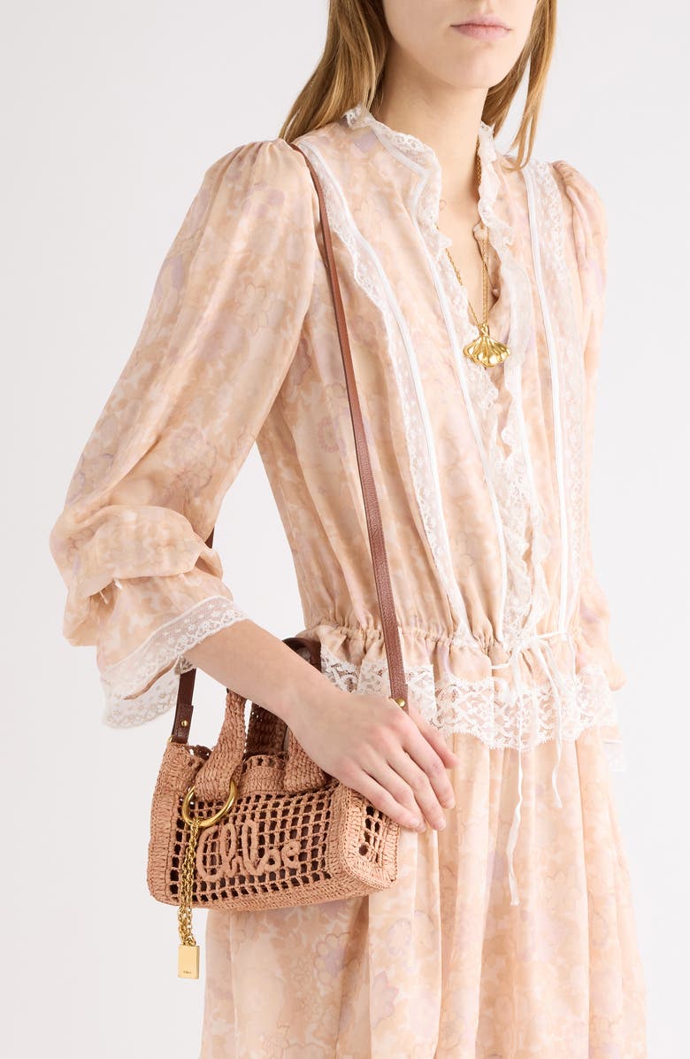 Chloé Mini Summer Banana Crochet Raffia East/West Tote, Alternate, color, Summery Beige