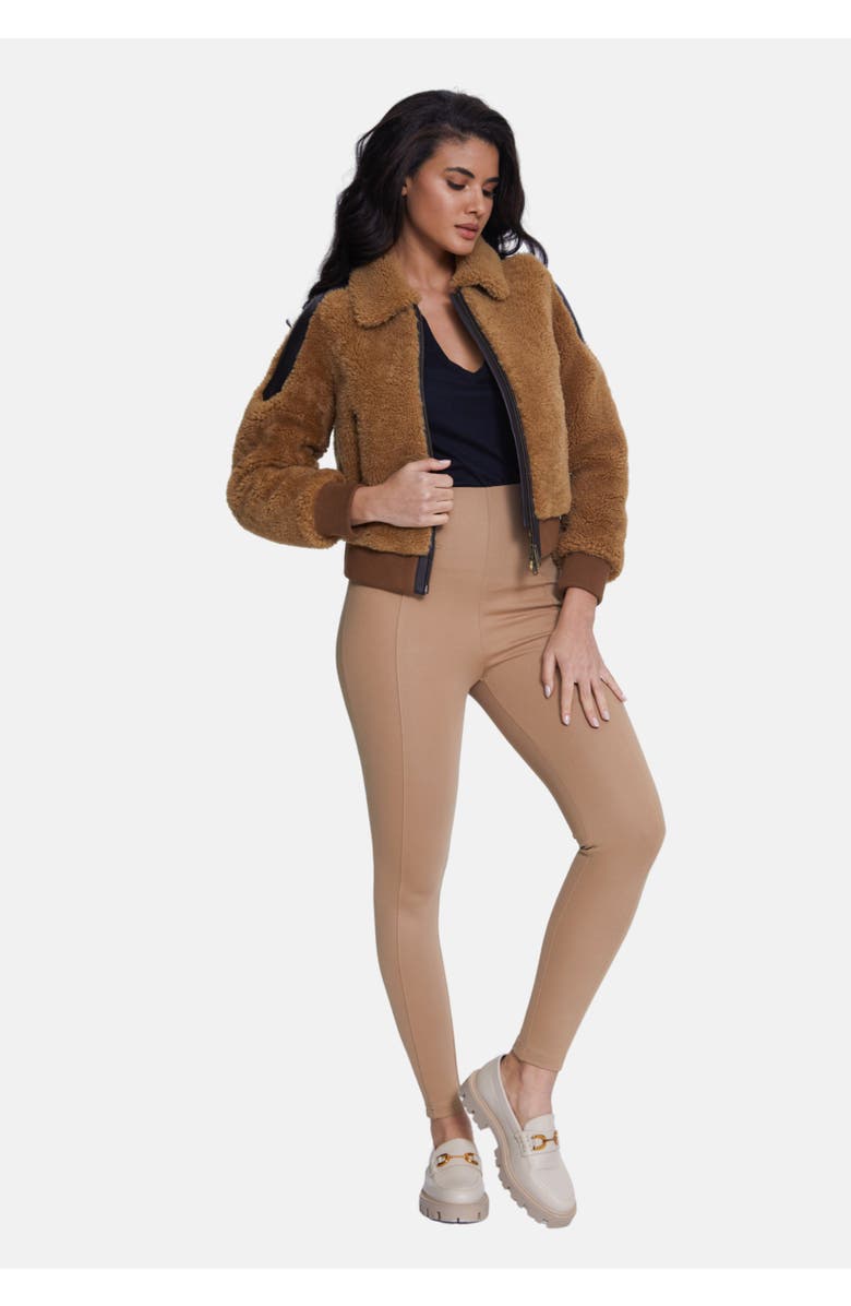 Furniq UK Selina Sheepskin Teddy Jacket, Alternate, color, Brown