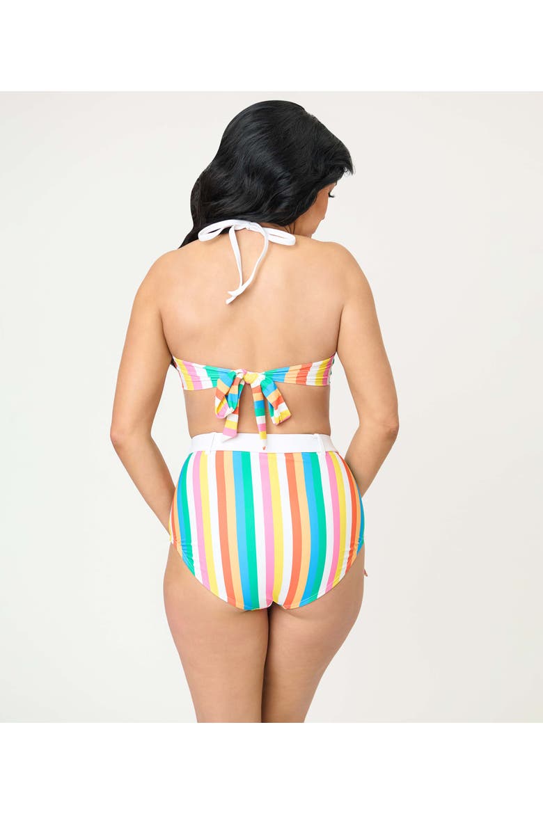 Bow Halter Swim Top, Alternate, color, Blue Rainbow Stripe