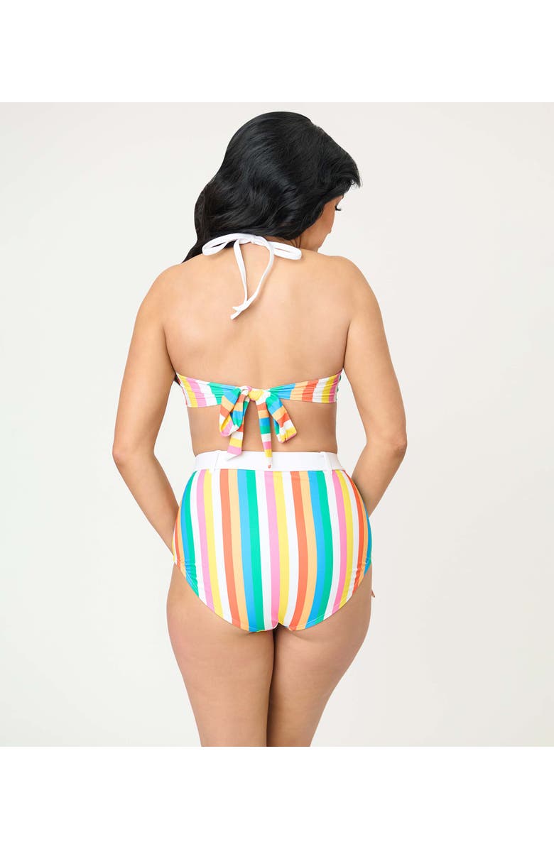 Unique Vintage Bow Halter Swim Top, Alternate, color, Blue Rainbow Stripe