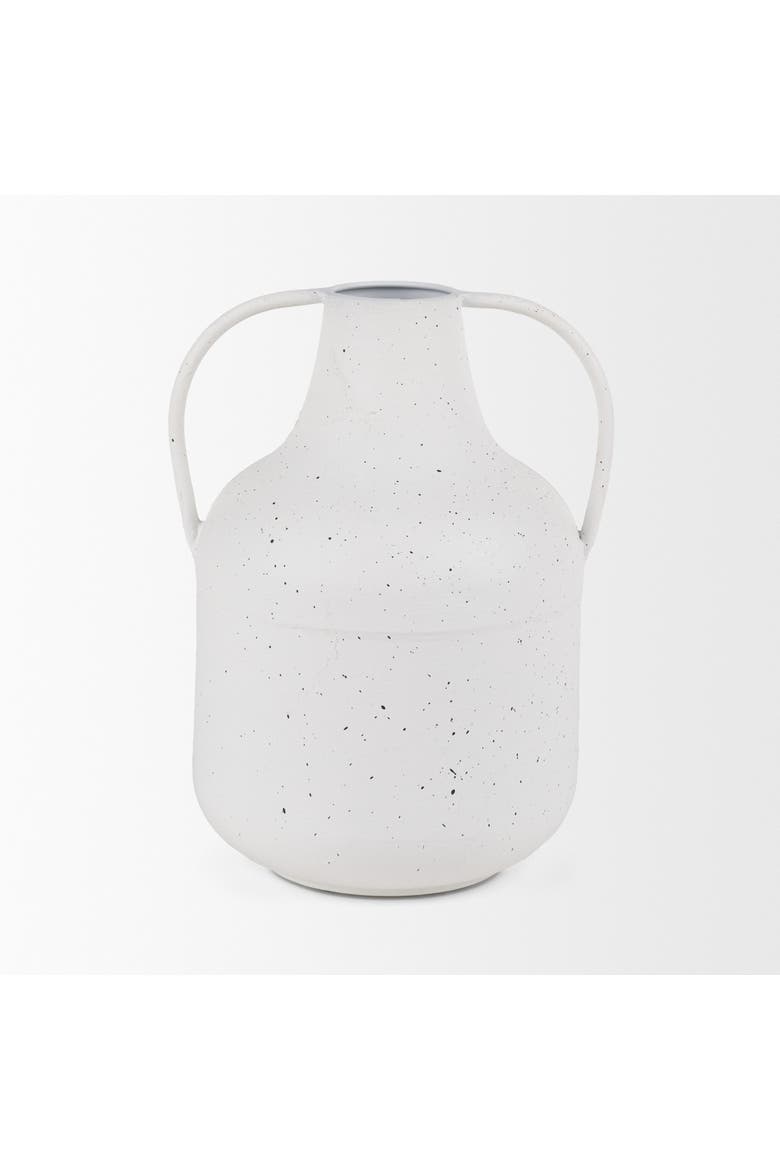 Treva Tall White w/ Black Speckles Metal Vase, Alternate, color, White