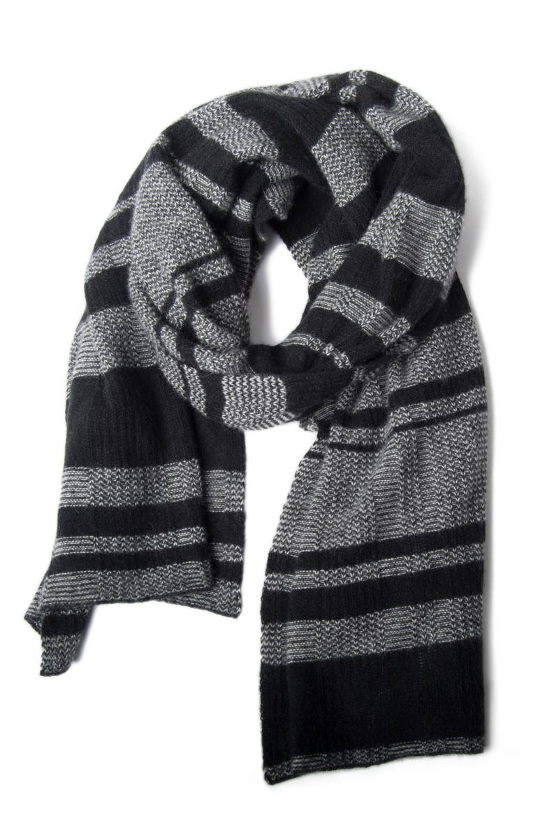 Portolano Lightweight Cashmere striped wrap, Main, color, Black/Grey