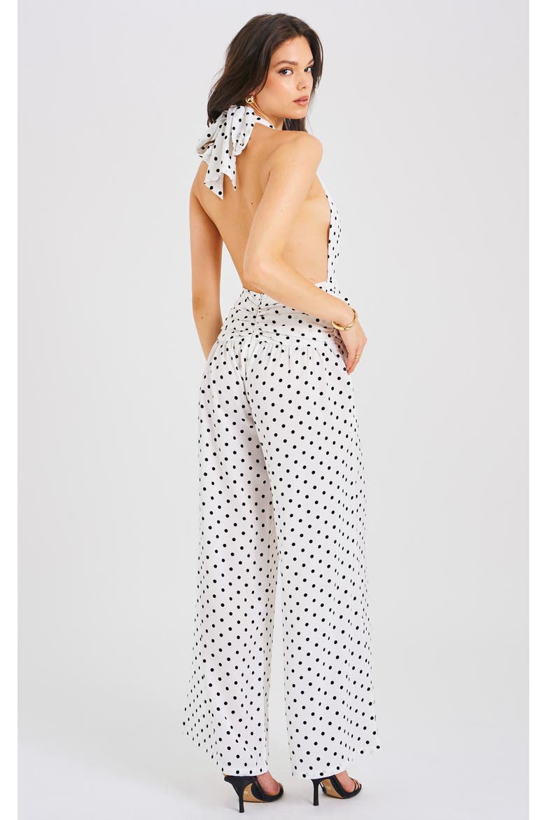 Oriana Halter Backless Polka Dot Jumpsuit, Alternate, color, White
