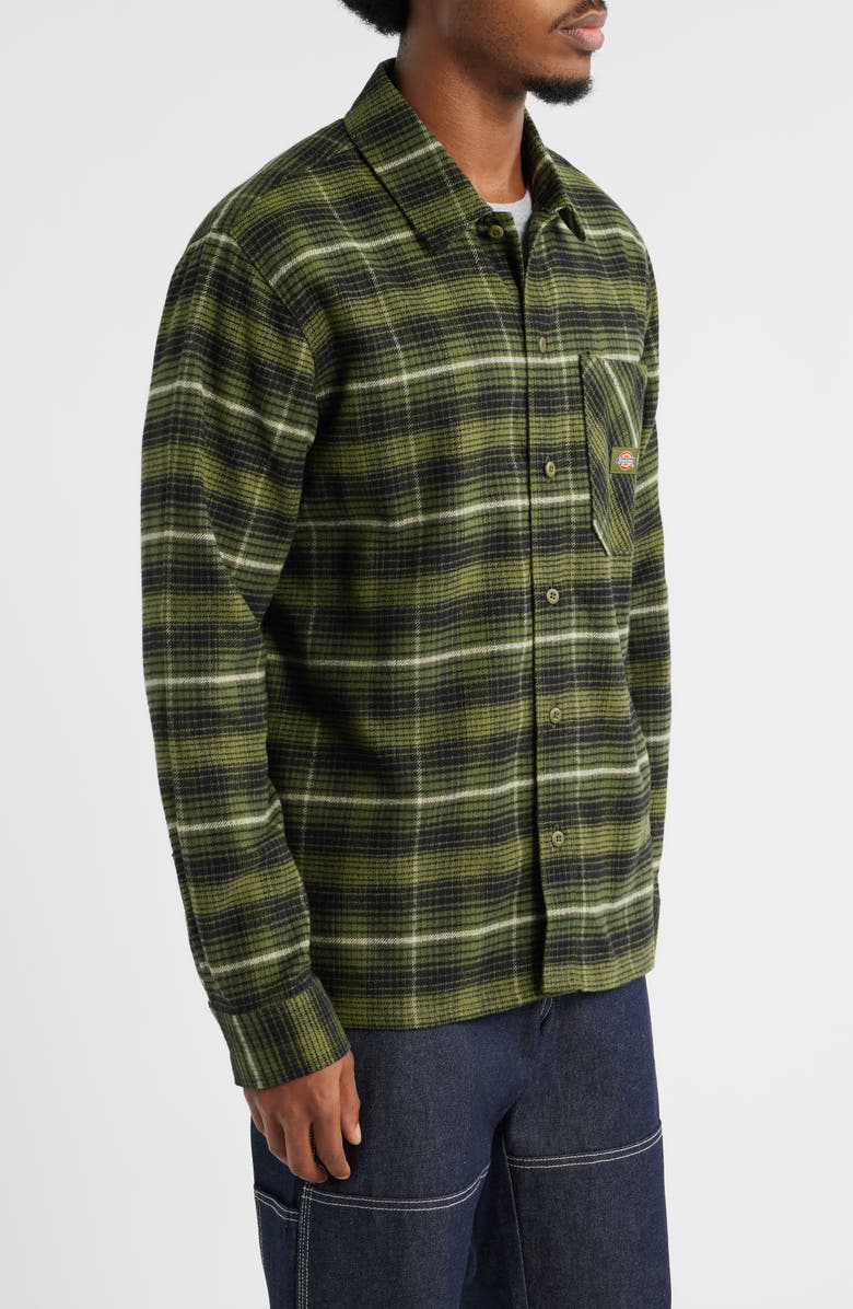 Dickies Forest Check Flannel Button-Up Shirt, Alternate, color, Cypress