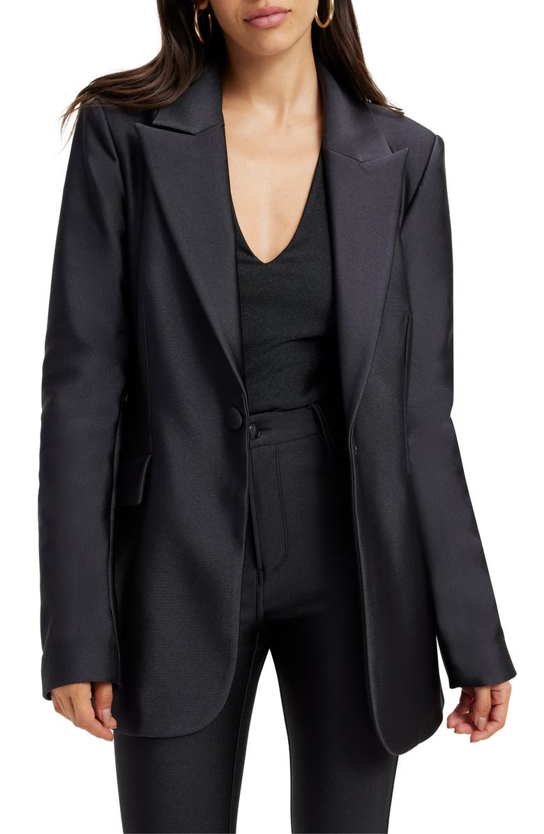 Good American High Shine Compression Sculpted Blazer, Main, color, Black001