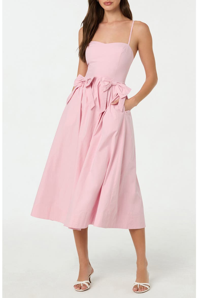 Poplin Bow Detail Midi Dress, Main, color, SOFT PINK