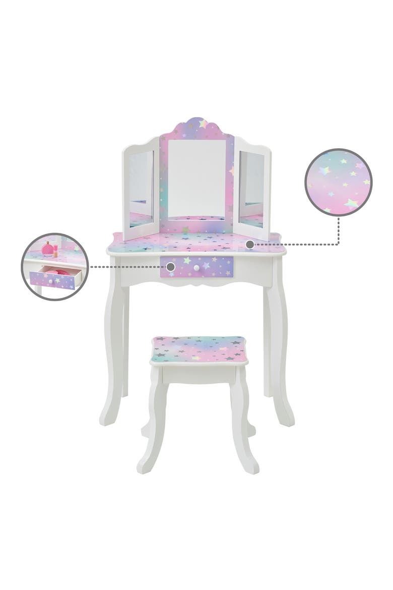 Princess Gisele Star Sky Vanity & Stool Set, Alternate, color, WHITE/ LAVENDER