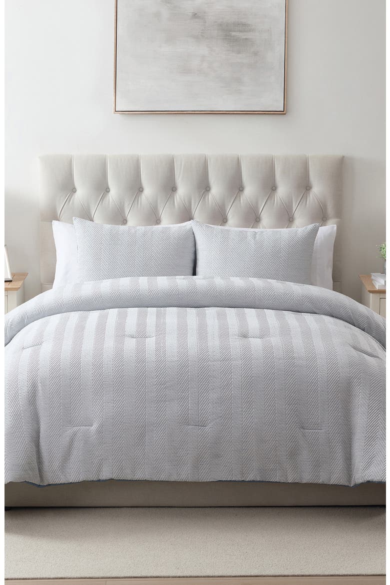 Herringbone Microfiber Reversible Comforter & Sham Set, Alternate, color, BLUE