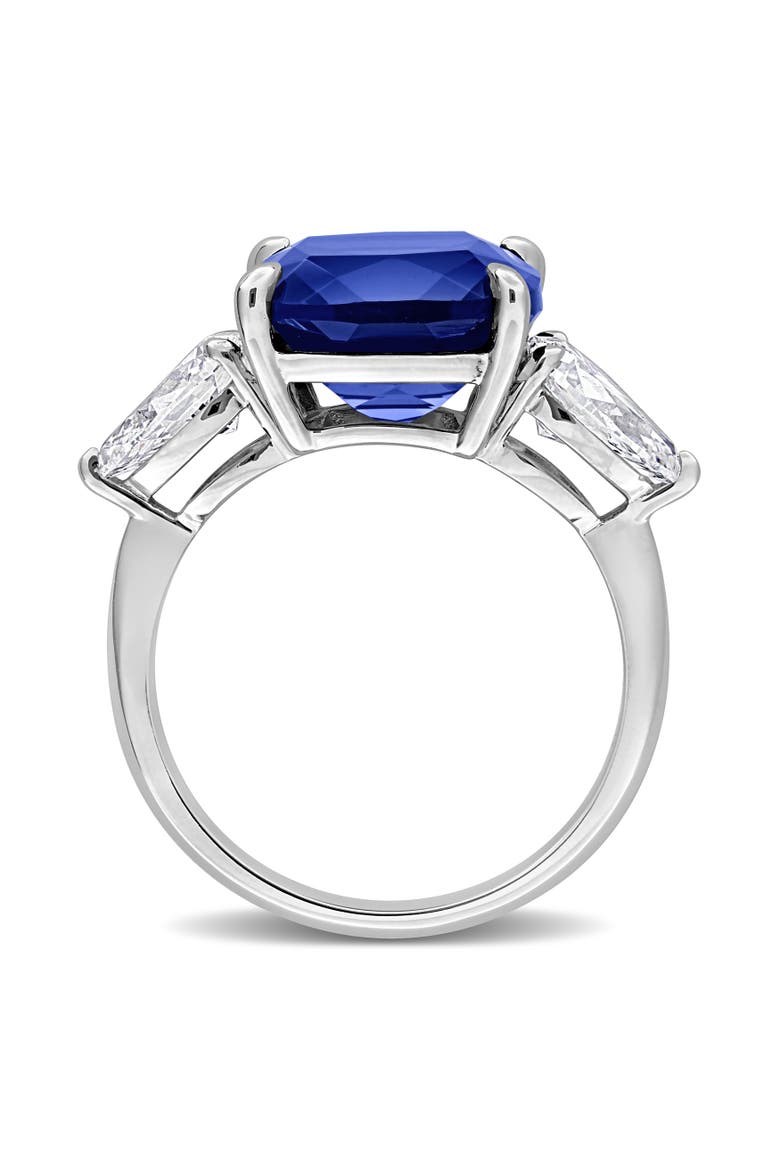 Lab-Created Sapphire & Diamond 3-Stone Ring 18k, Alternate, color, Sapphire