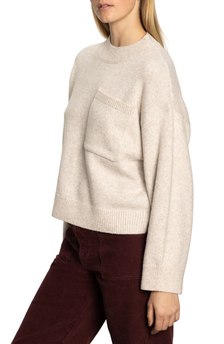 Sanctuary Chest Pocket Crewneck Sweater, Alternate, color, Heather Pearl