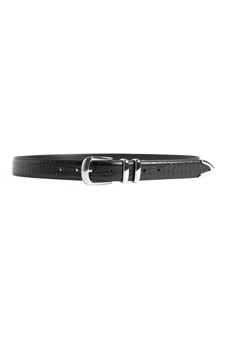 The Jordan Croc Embossed Leather Belt, Main, color, BLACK/NICKEL