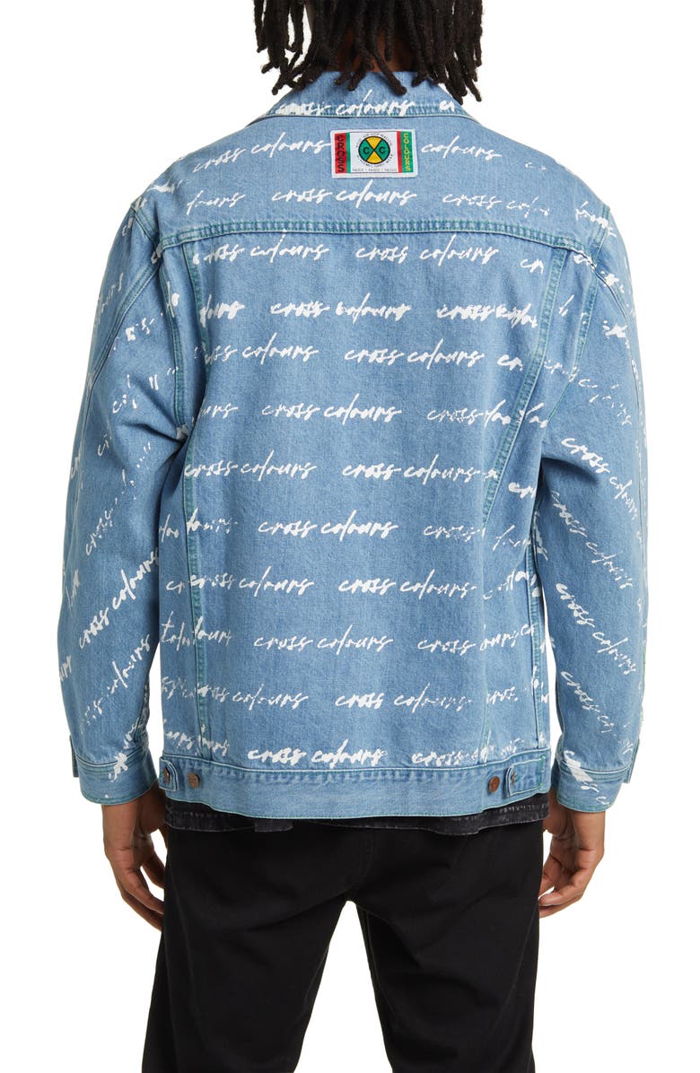 Cross Colours Logo Print Cotton Denim Trucker Jacket, Alternate, color,