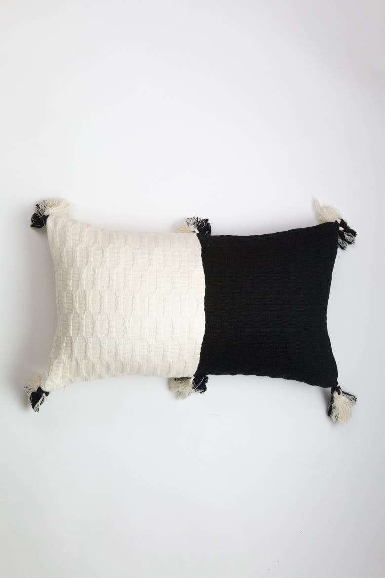 Antigua Colorblocked Handwoven Cotton Throw Pillow | 12x20, Alternate, color, Black and Ivory