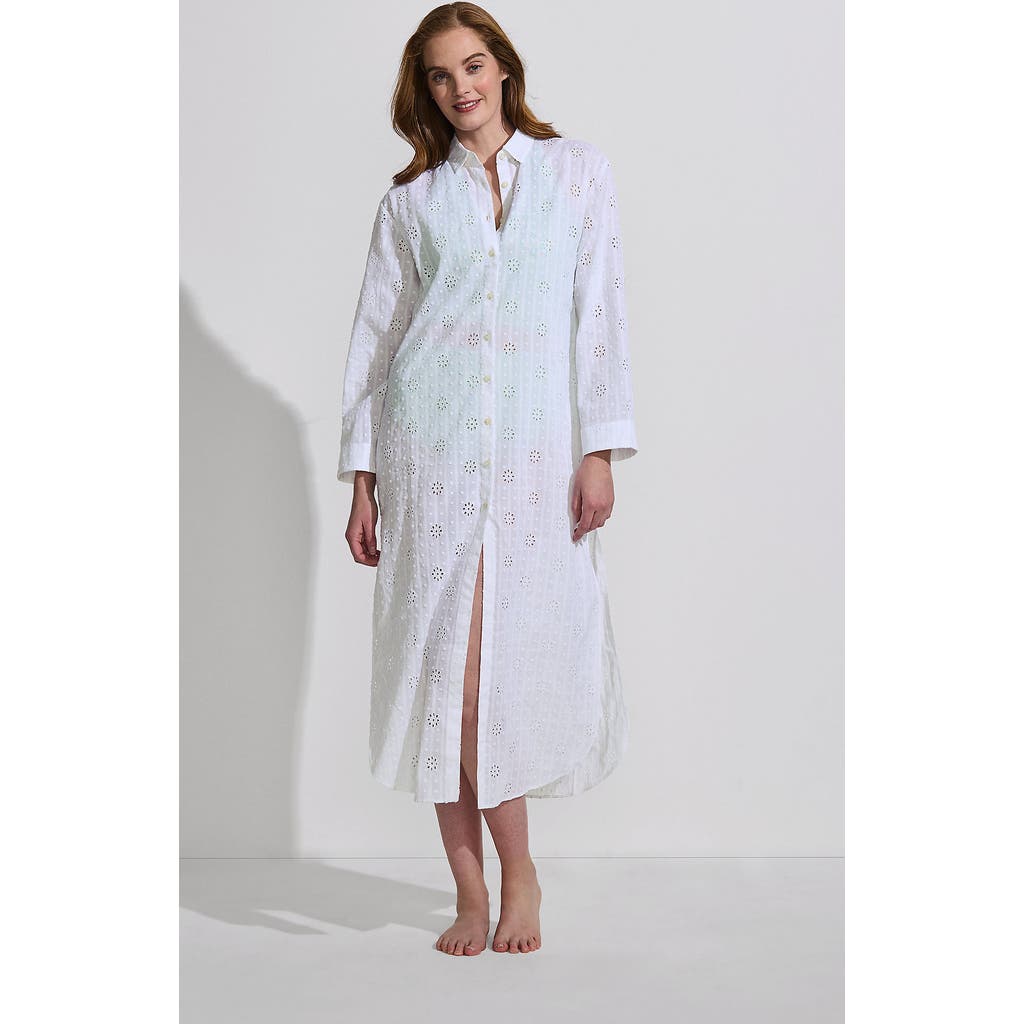 Lands' End Eyelet Button Down Maxi Cover-up Dress In White