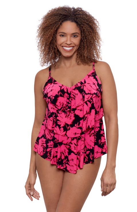 Triple Ruffle Tier Adjustable Tankini Swimsuit Top