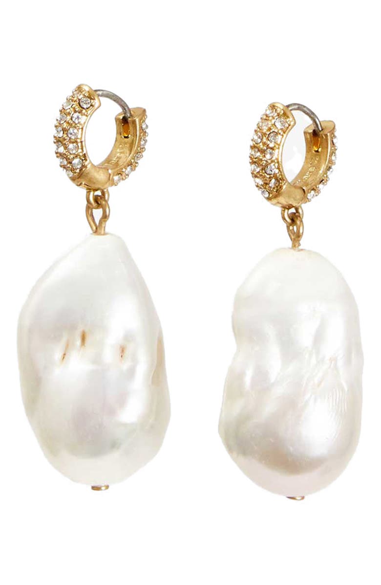 Clare V. Baroque Freshwater Pearl Drop Earrings, Alternate, color, Cream