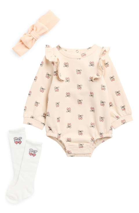 Kids' Fleece Cherry Graphic Bodysuit, Socks & Headband Set (Baby)