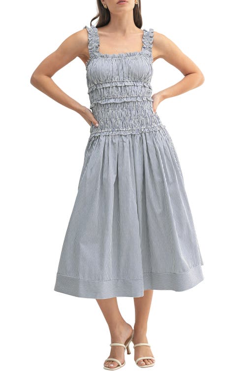 Mila Mae Smocked Fit & Flare Maxi Dress In Navy Stripe
