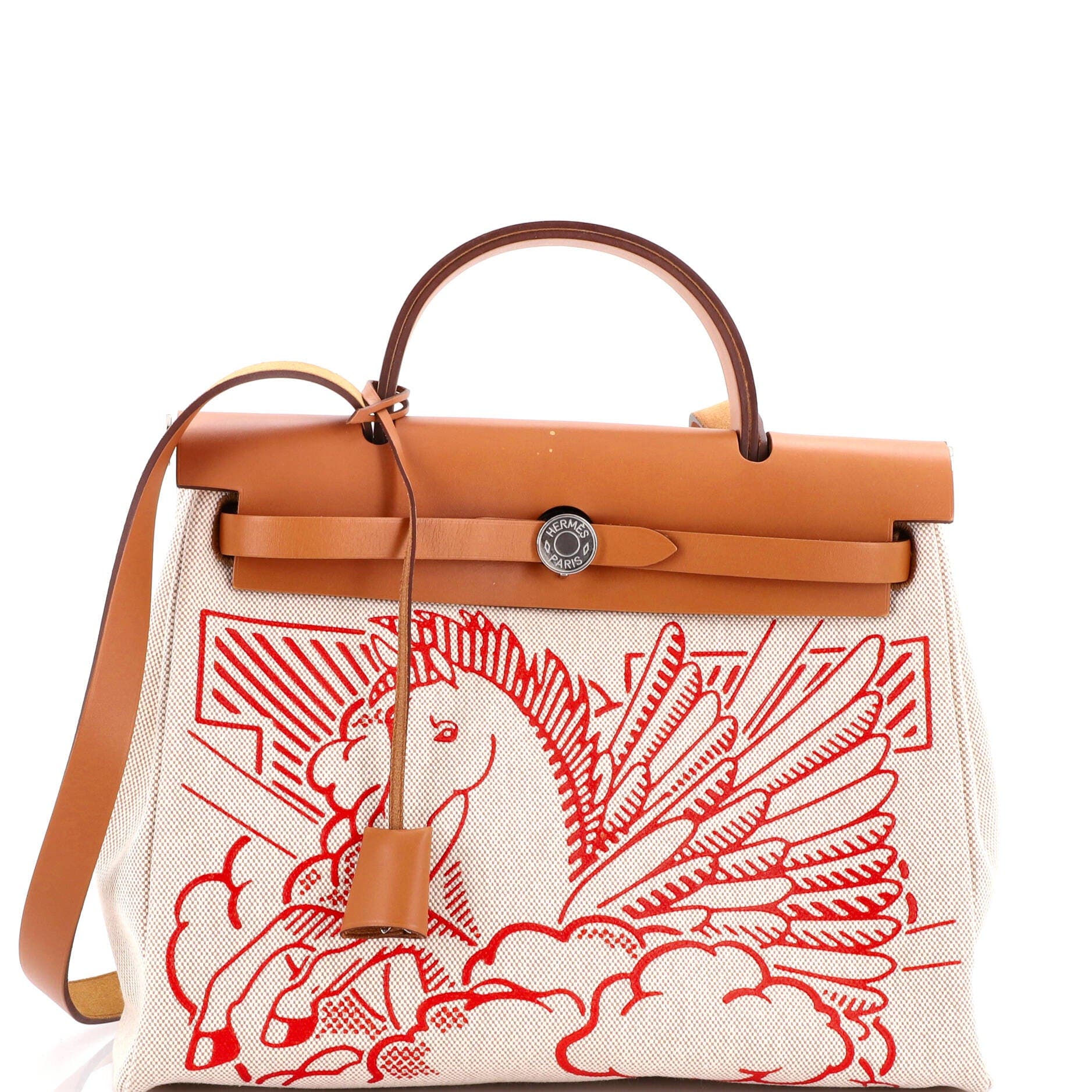 Pre-Owned Hermes Herbag Zip Pegase Pop Toile and Leather 31, Main, color, Ecru