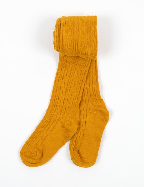 Leveret Girls Cable Knit Tights, Cotton Blend In Yellow