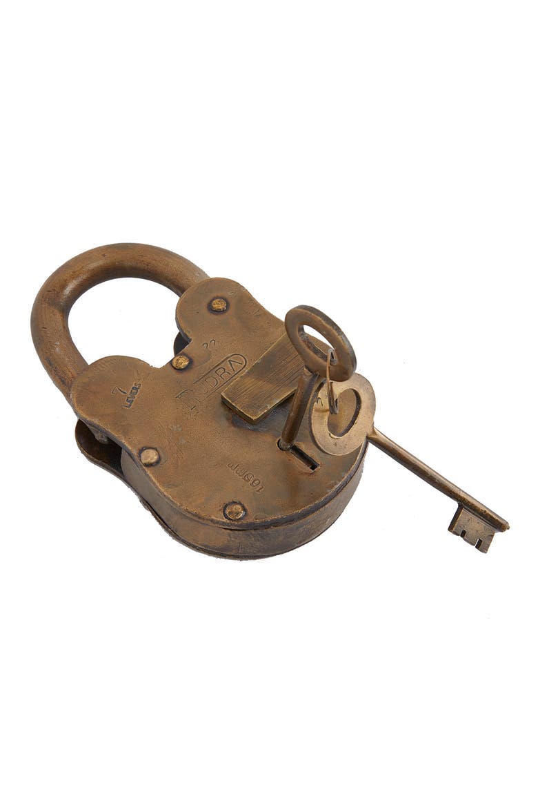 Brass Metal Vintage Lock And Key, Alternate, color, BRASS