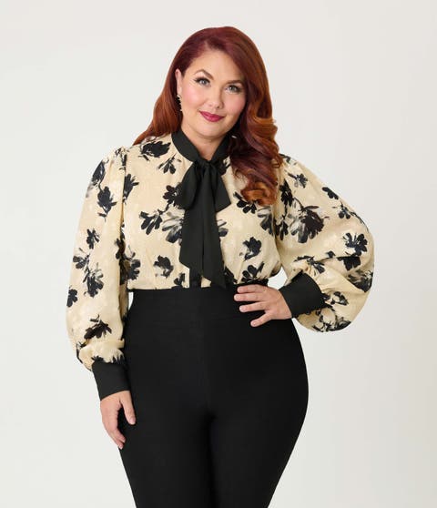 Plus Size Long Sleeve Neck Tie Gwen Blouse