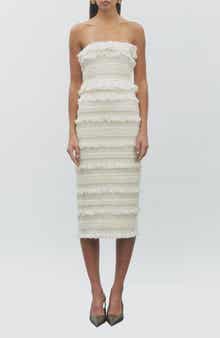 Annalise Shirred Ruffle Trim Tiered Midi Dress