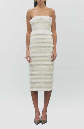 Annalise Shirred Ruffle Trim Tiered Midi Dress