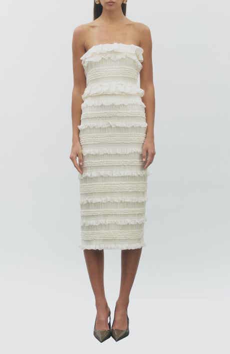 Annalise Shirred Ruffle Trim Tiered Midi Dress