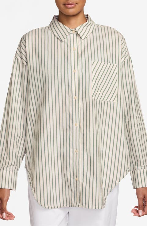 Sportswear Oversize Stripe Cotton Button-Up Shirt