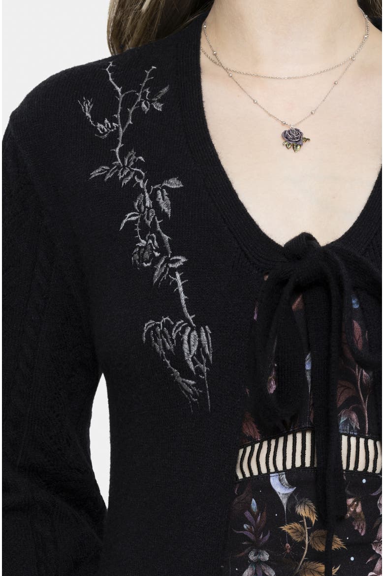 Rime Cable Knit Sleeve Longline Cardigan, Alternate, color, Black