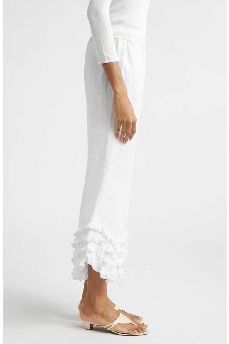 Florence Ruffle Detail Crop Linen Pants, Alternate, color, IVORY