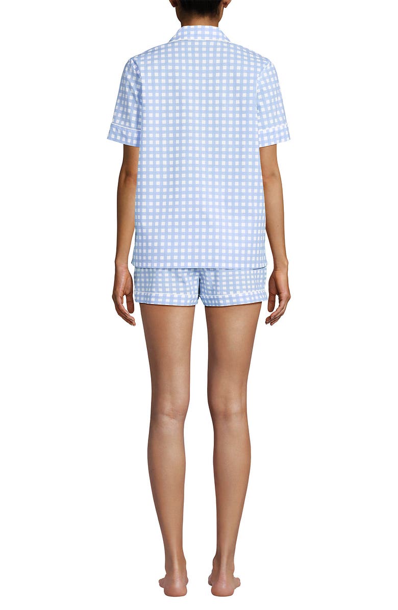 Lands' End Poplin 2 Piece Pajama Set - Short Sleeve Shirt and Shorts, Alternate, color, Misty Blue Gingham