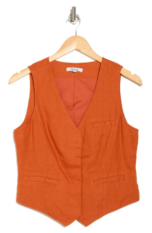 Madewell Single Breasted Linen Vest In Dark Copper