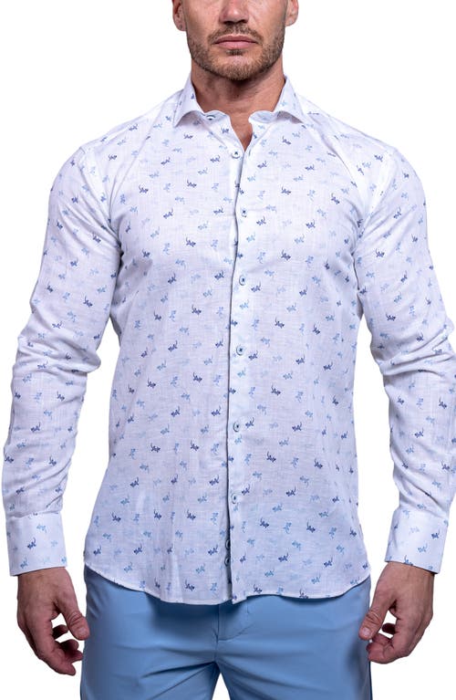 Maceoo Einstein Resistance Contemporary Fit Lizard Print Linen & Cotton Button-up Shirt