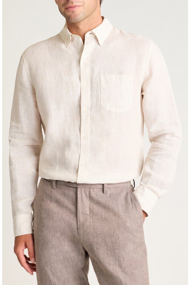 Everyday Pinstripe Linen Button-Down Shirt, Main, color, SUMMER SAND
