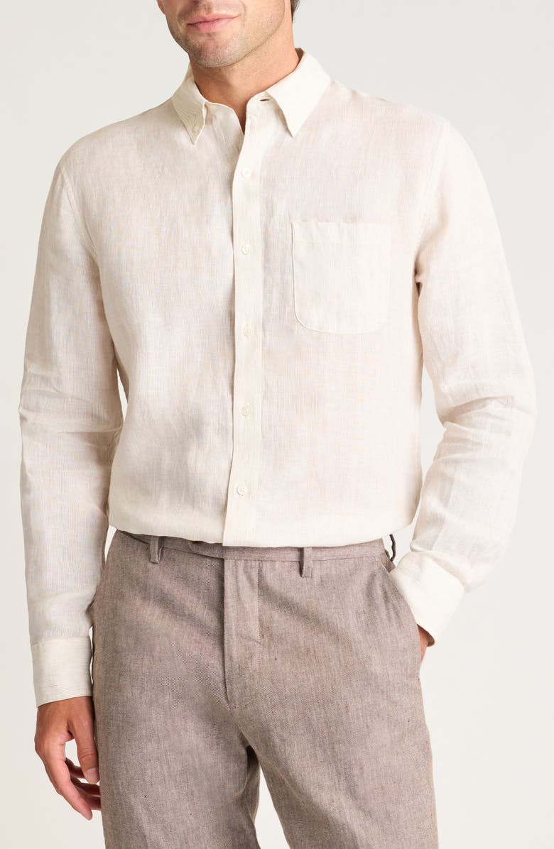 Bonobos Everyday Pinstripe Linen Button-Down Shirt, Main, color, Summer Sand