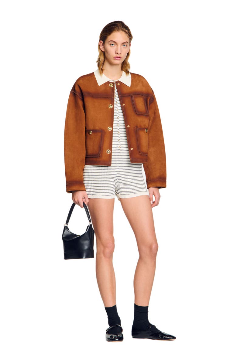 SANDRO Suede jacket, Alternate, color,