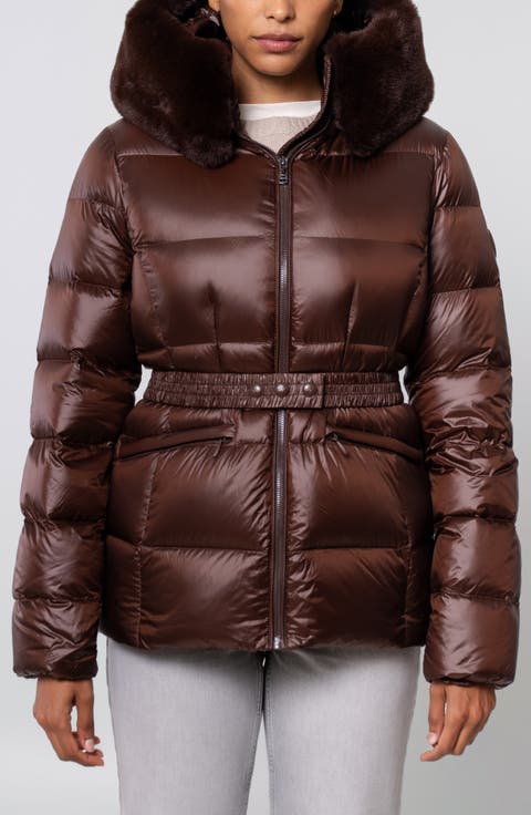 Lux Faux Fur Lined Water Resistant Recycled Nylon Down Puffer Jacket