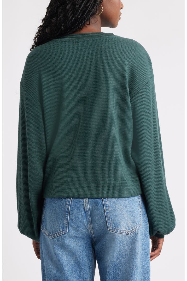 Blouson Sleeve Waffle Knit Top, Alternate, color, GREEN GABLES
