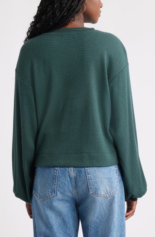 Treasure & Bond Blouson Sleeve Waffle Knit Top In Green